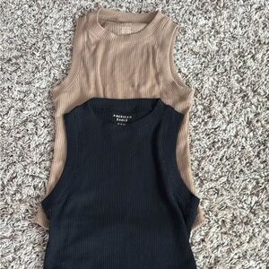 American Eagle Outfitters Ribbed Fitted Tank Tops Tan and Black
